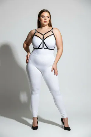 Plus Size Black Women's Harness Set Leather Bustier Accessory with Cross Detail - APFT247