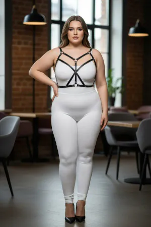 Plus Size Black Women's Harness Set Leather Bustier Accessory with Cross Detail - APFT247