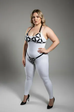 Plus Size Black Women's Harness Set Ring Detailed Sexy Leather Fancy Accessory - APFT422