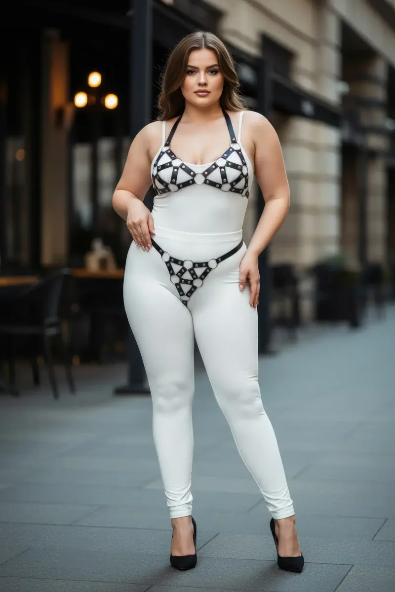 Black strappy harness set side profile with