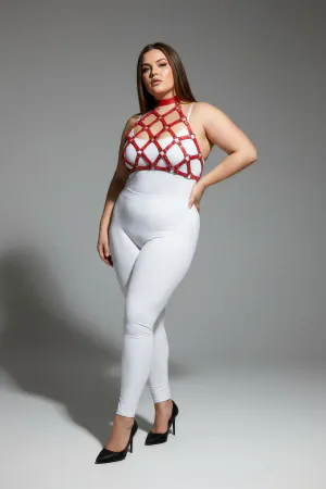 Plus Size Red Women's Leather Harness Set Stylish Accessory with Nail Detail - APFT443