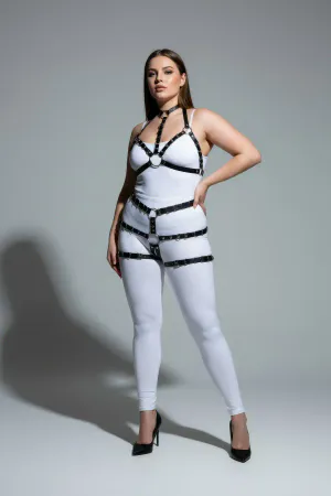 Plus Size Black Women's Harness Suit Adjustable Leather Look Body Accessory - APFT874