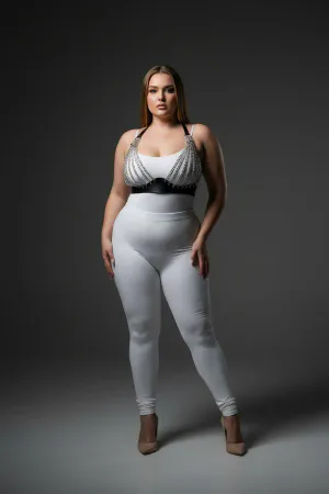 Plus Size Black Women's Harness Suit Chain Detailed Leather Fancy Accessory - APFT964