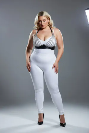 Plus Size Black Women's Harness Suit Chain Detailed Leather Fancy Accessory - APFT964