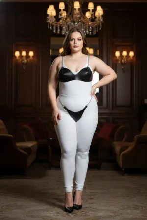 Plus Size Black Women's Harness Suit with Chain Detail and Fancy Leather Look - APFT1169