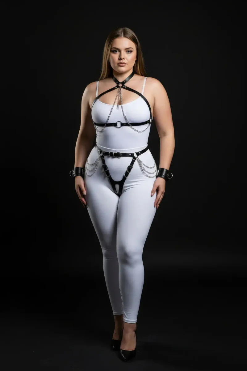 Black Faux Leather Full Body Harness Side