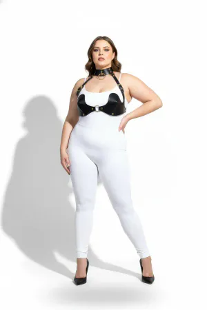 Plus Size Black Women's Harness Set Sexy Leather with Chest and Choker Detail - APFT1226