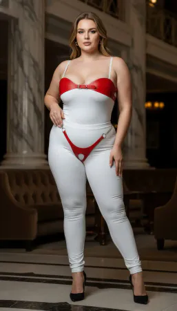 Plus Size Red Women's Leather Chain Detailed Fancy Harness Set - APFT1234