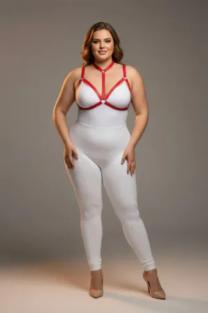 Plus Size Red Women's Harness Set Ring Detailed Rubber Fancy Accessory - APFT93