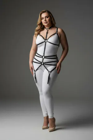 Plus Size Black Women's Leather Garter Harness Bustier Style Fantasy Accessory - APFT262