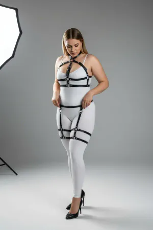 Plus Size Black Women's Garter Harness Set Adjustable Fancy Accessory - APFT272