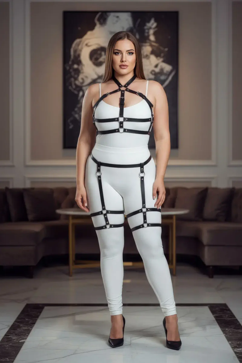 Plus Size Black Women's Garter Harness Set Adjustable Fancy Accessory - APFT272
