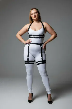 Plus Size Black Women's Leather Garter Harness Lower Upper Body Accessory - APFT537