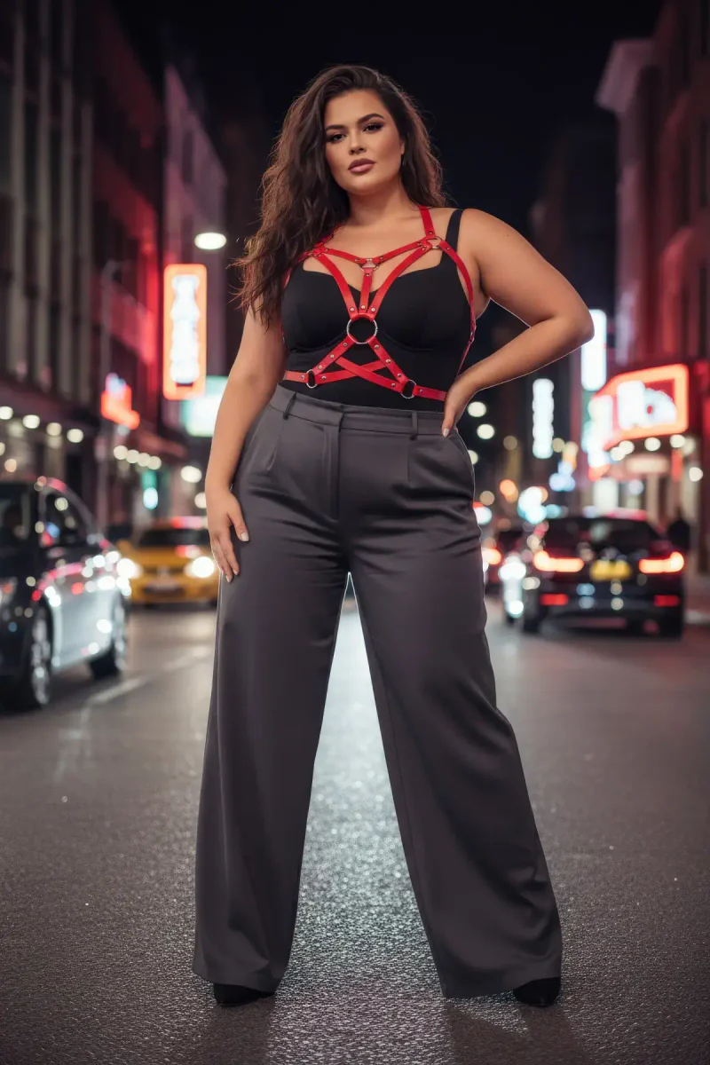 Plus Size Red Women's Belt Harness Body Accessory, Complementing the Statement Outfit - APFT107
