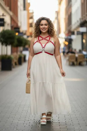 Plus Size Red Women's Belt Leather Harness Complementing Dress Top Combination - APFT108