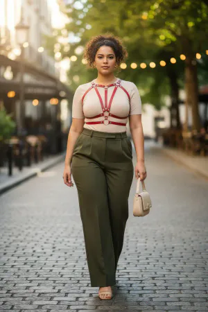 Plus Size Burgundy Women's Belt Leather Body Harness Accessory - APFT114