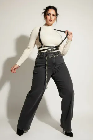 Plus Size Black Women's Belt Cross Strap Leather Body Accessory - APFT198