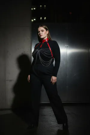 Plus Size Red Women's Belt Chain Detailed Leather Body Accessory - APFT463