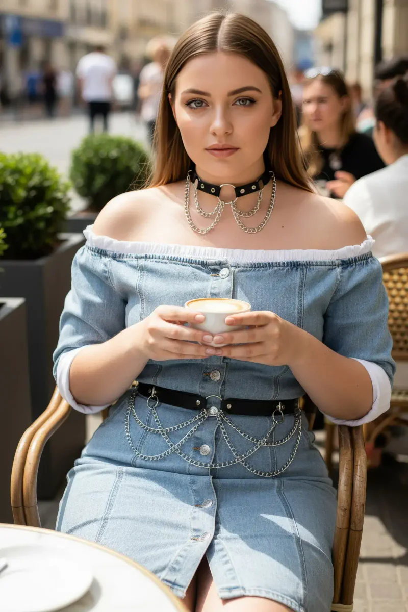 Faux leather waist belt with chain
