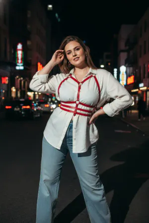 Plus Size Red Women's Belt Corset Detailed Leather Harness Accessory - APFT543