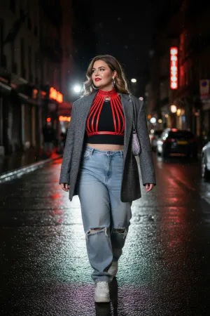 Plus Size Red Women's Belt Corset Style with Metal Detail - APFT551