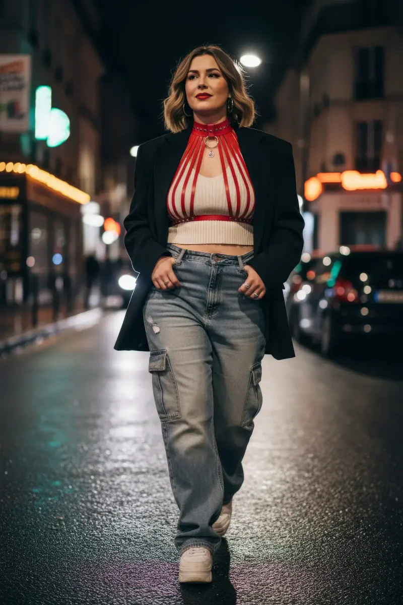 Women's Fashion Harness Red Vegan Leather