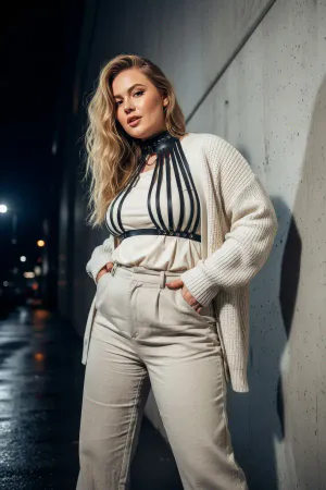 Plus Size Black Women's Belt Body Sash Style Leather Accessory with Ring Detail - APFT551