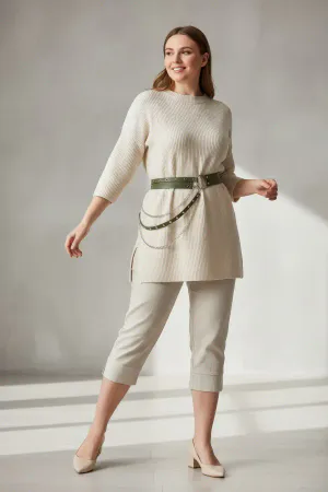 Plus Size Khaki Women's Belt Chain Detailed Multiple Straps Leather Look - APFT586