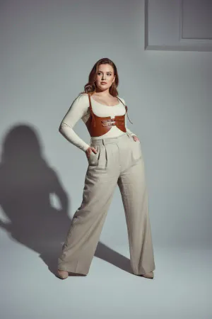 Plus Size Tan Women's Belt Strap Leather Corset Style Combination Complement - APFT605