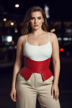 Plus Size Claret Red Women's Belt Corset Model Waist Shaper Leather - APFT611