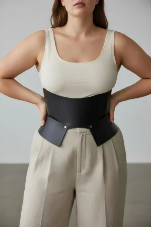 Plus Size Black Women's Leather Corset Belt Slim Waist View - APFT611