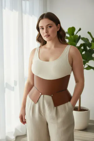 Plus Size Tan Women's Belt Corset Style Wide Waist Shaper - APFT611