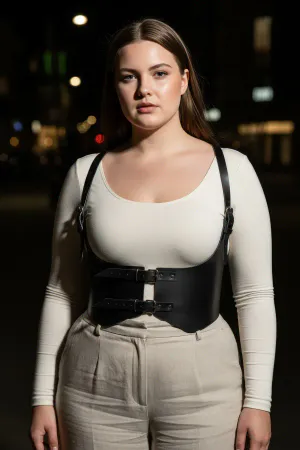 Plus Size Black Women's Leather Corset Belt with Shoulder Strap Combination Complement - APFT612