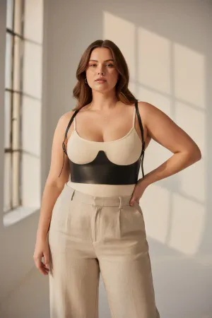 Plus Size Black Women's Belt Shoulder Strap Leather Corset Design - APFT614