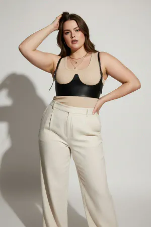 Plus Size Black Women's Belt Shoulder Strap Leather Corset Design - APFT614