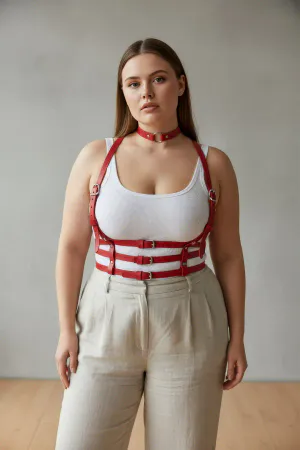 Plus Size Red Women's Belt Leather Harness Corset Look Body Accessory - APFT615