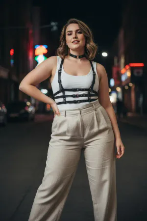 Plus Size Black Women's Leather Harness Corset Belt Style Body Accessory - APFT615