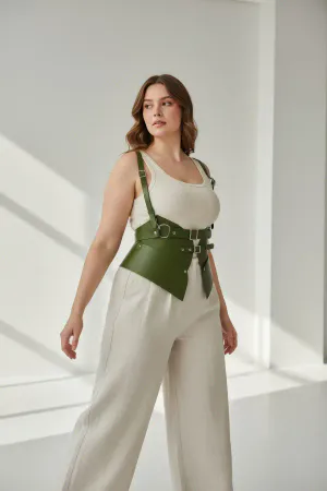 Plus Size Khaki Women's Belt Shoulder Strap Corset Style Waist Shaper - APFT616