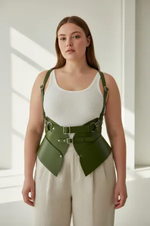 Plus Size Khaki Women's Belt Shoulder Strap Corset Style Waist Shaper - APFT616