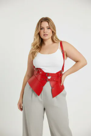 Plus Size Red Women's Belt Corset Look Leather Harness Body Accessory - APFT616