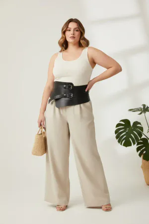 Plus Size Black Women's Leather Corsage Belt Double Buckle Waist Highlighting - APFT617