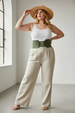 Plus Size Khaki Women's Belt Corset Style Three-Buckle Waist Highlighter - APFT618