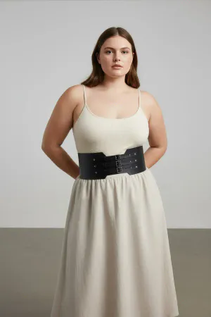 Plus Size Black Women's Belt Wide Corset Style Three Buckles - APFT618