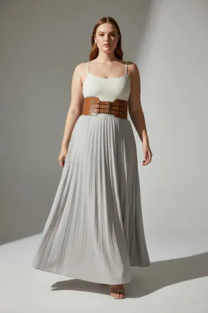 Plus Size Tan Women's Belt Three-Buckle Wide Corset Waist Highlighter - APFT618