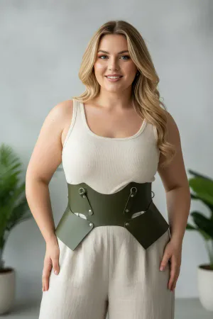 Plus Size Khaki Women's Belt Corset Look Thick Leather - APFT619