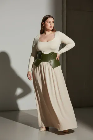 Plus Size Khaki Women's Belt Corset Look Thick Leather - APFT619
