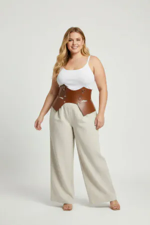 Large Size Tan Women's Belt Wide Corset Style Leather Combination Complement - APFT619