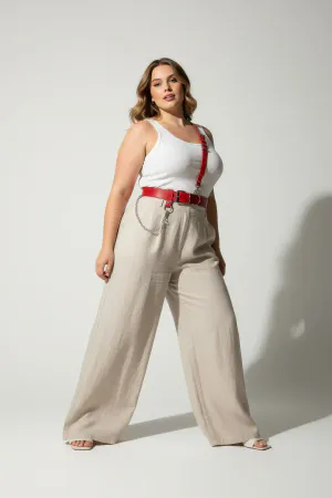 Plus Size Red Women's Belt Chain Detailed Harness Body Accessory - APFT620