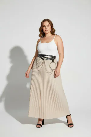 Plus Size Black Women's Belt with Multi-Layered Chain and Stud Detail - APFT621