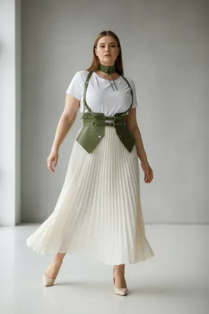 Plus Size Khaki Women's Belt Shoulder Strap Leather Corset Style - APFT622